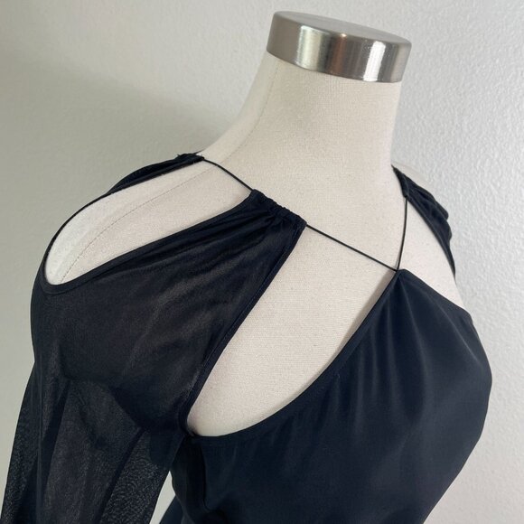 Nensi Dojaka Womens Large Black Sheer Long Sleeve Cutout Top Blouse - Picture 7 of 12
